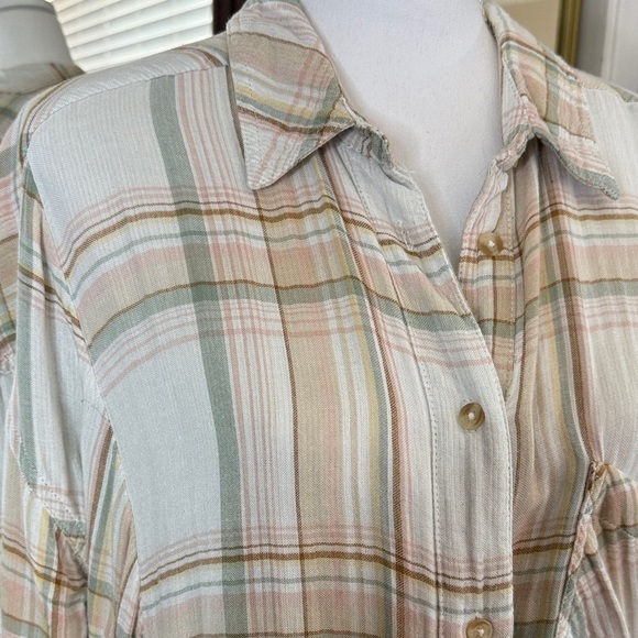 Free People Nordic Plaid Pastel Striped Button Down Shirt - Picture 4 of 14